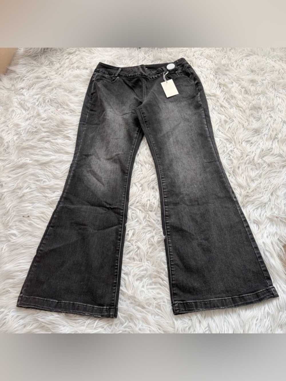 Flamingals flared leg gray light wash stretchy denim jeans size XL FG12-3